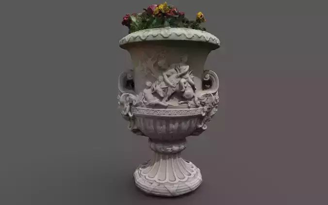 Exterior 2-sided antique vase with flowers  3D model