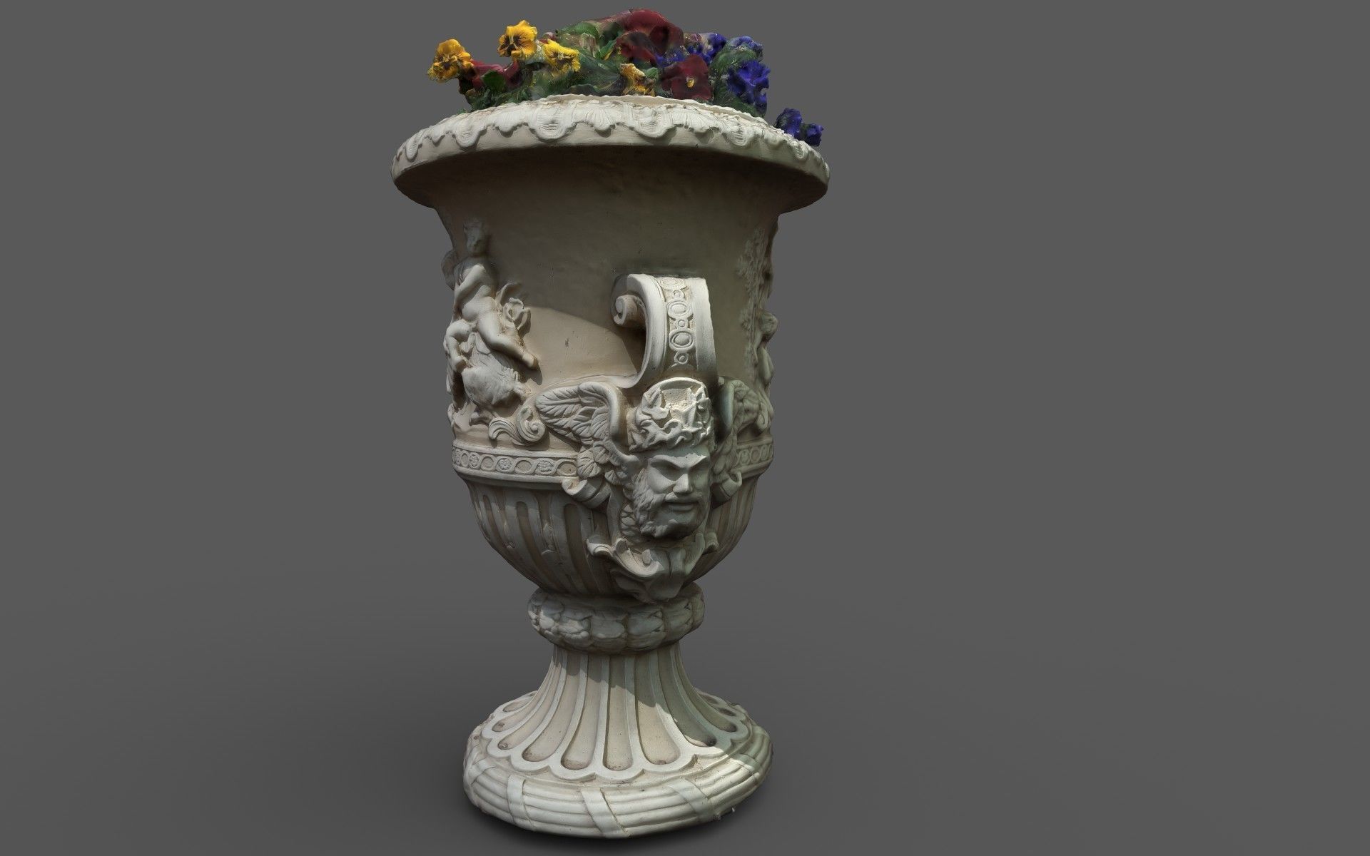 Exterior 2-sided antique vase with flowers  3D model_6