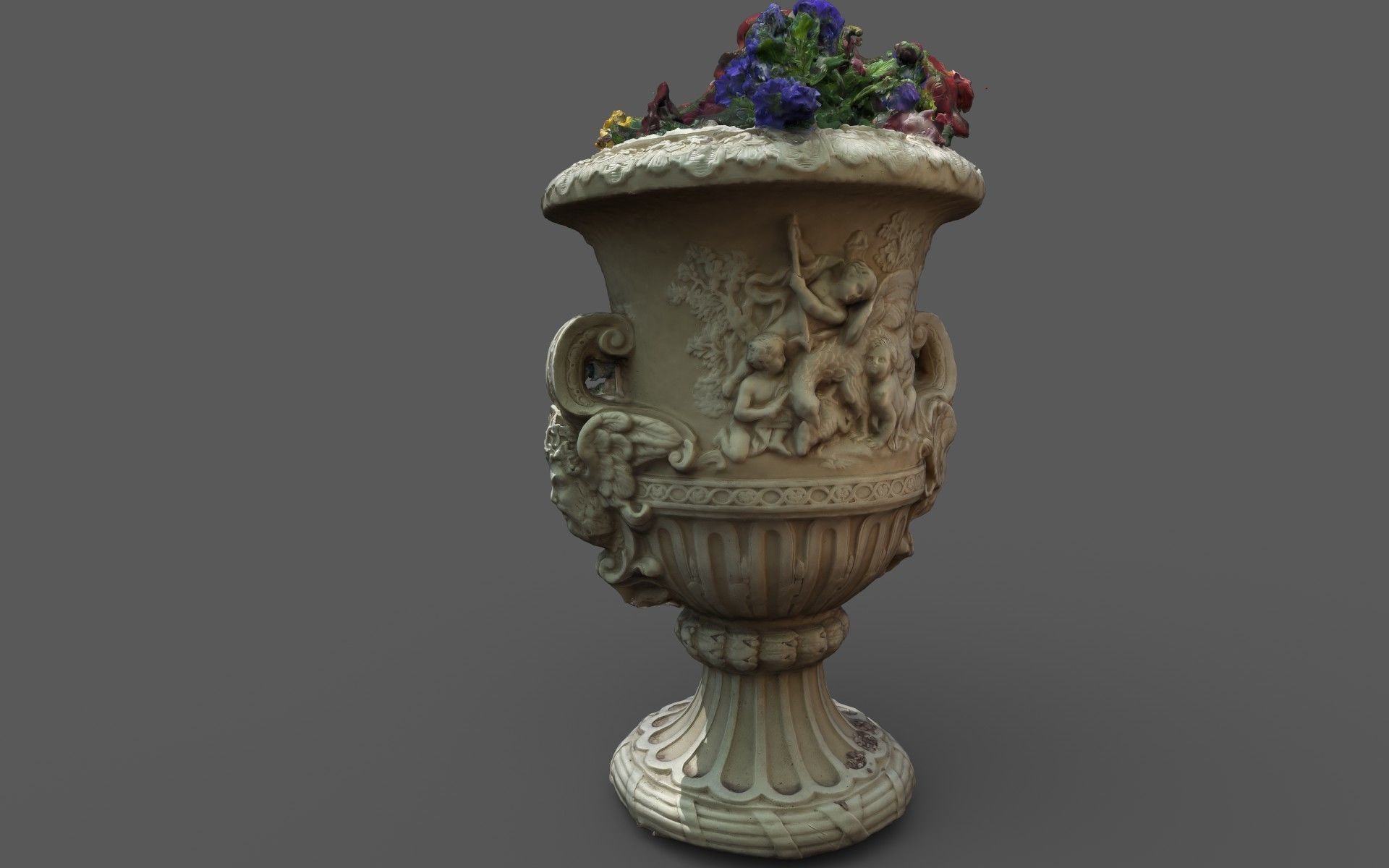 Exterior 2-sided antique vase with flowers  3D model_4