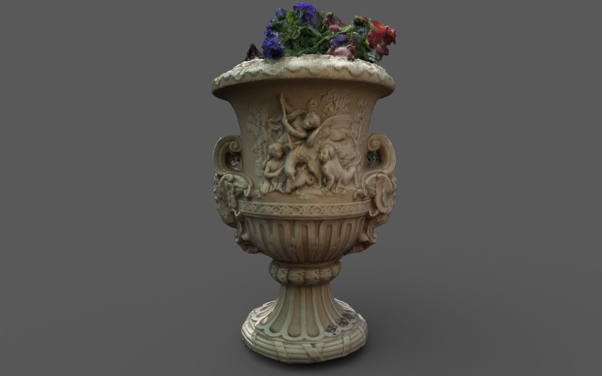 Exterior 2-sided antique vase with flowers  3D model_7