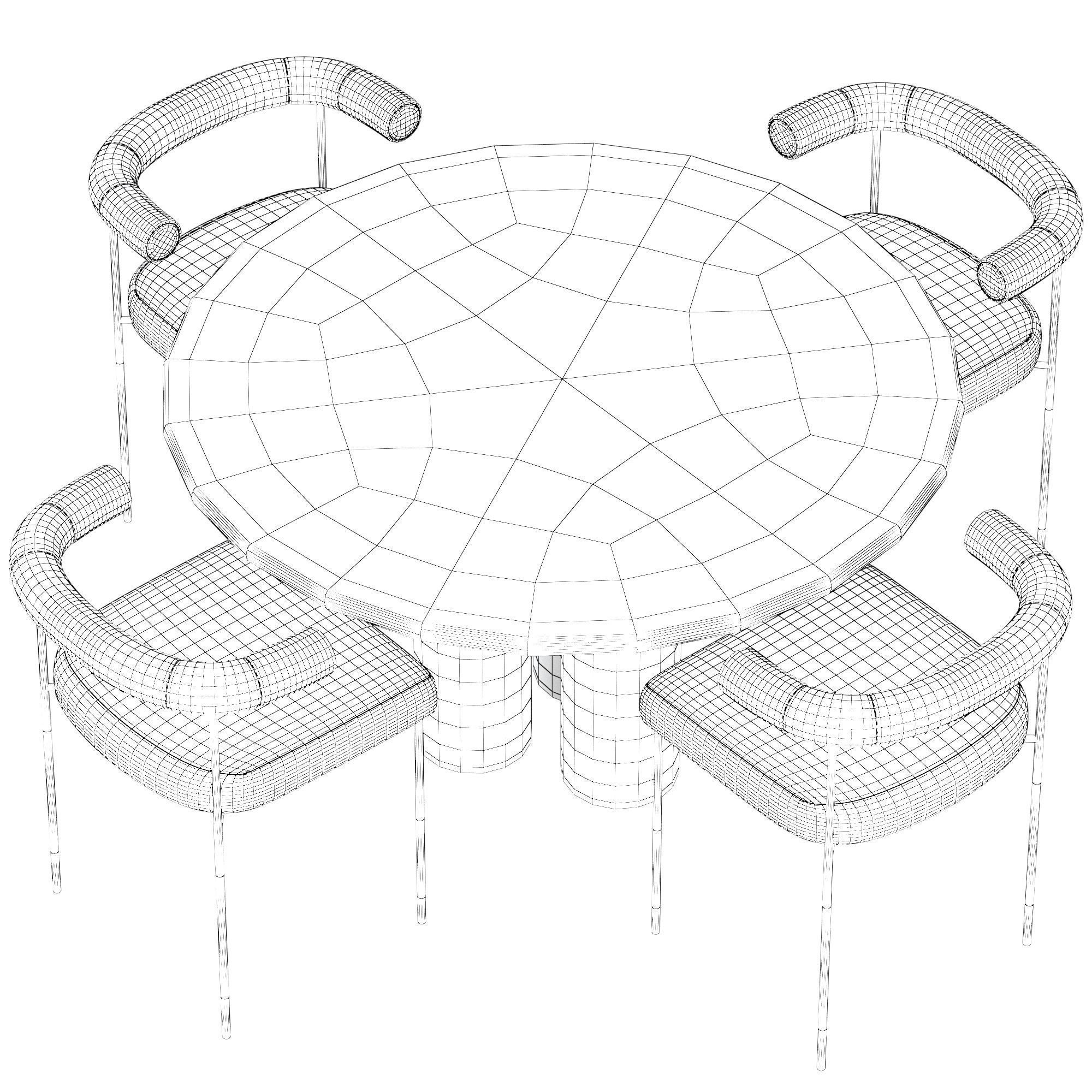 Dinning Set 1 round dining table with four velvet chairs 3D model_3