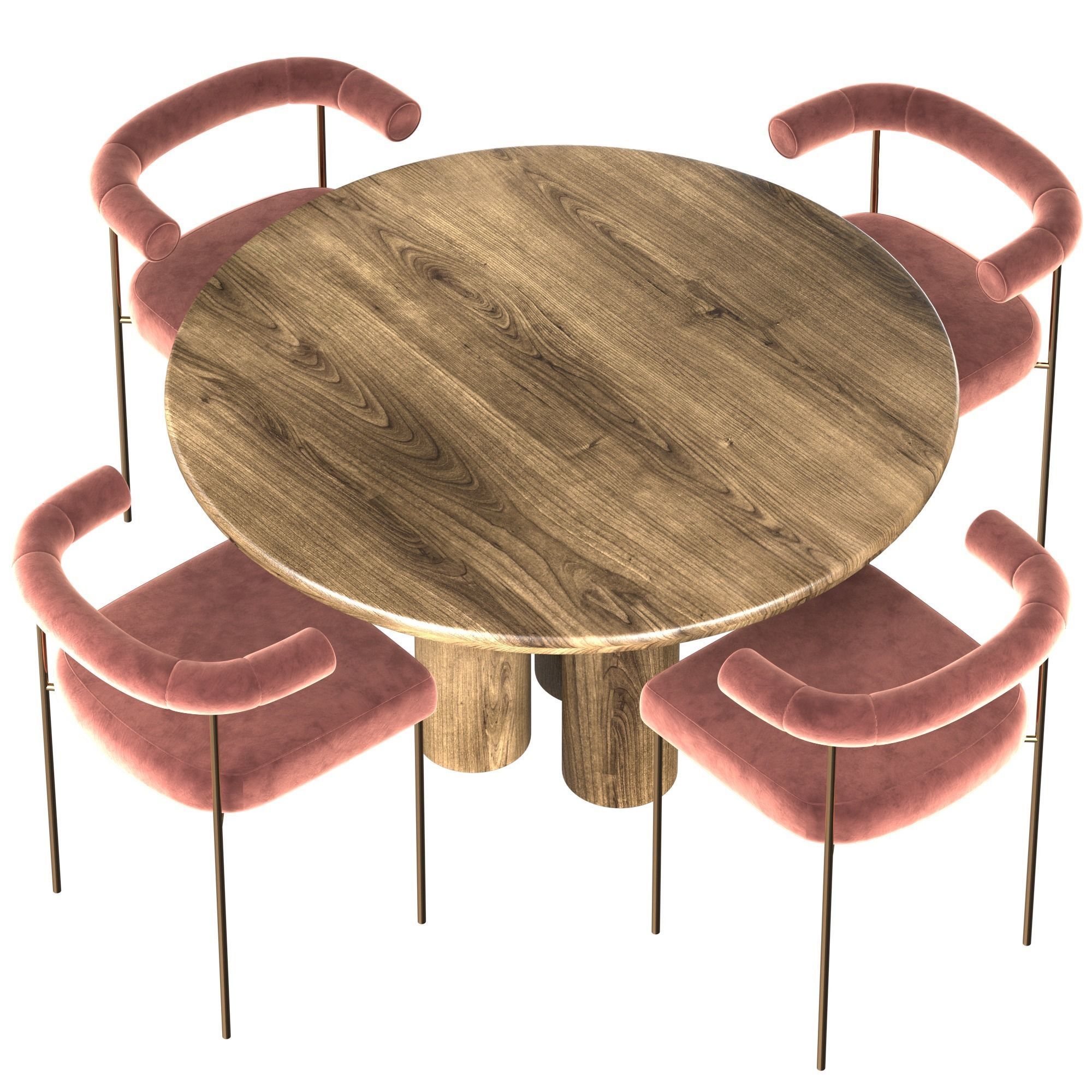 Dinning Set 1 round dining table with four velvet chairs 3D model_2