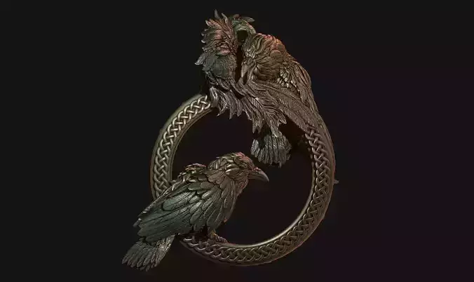 Odin Raven Huginn and Muninn Necklace 3D print model