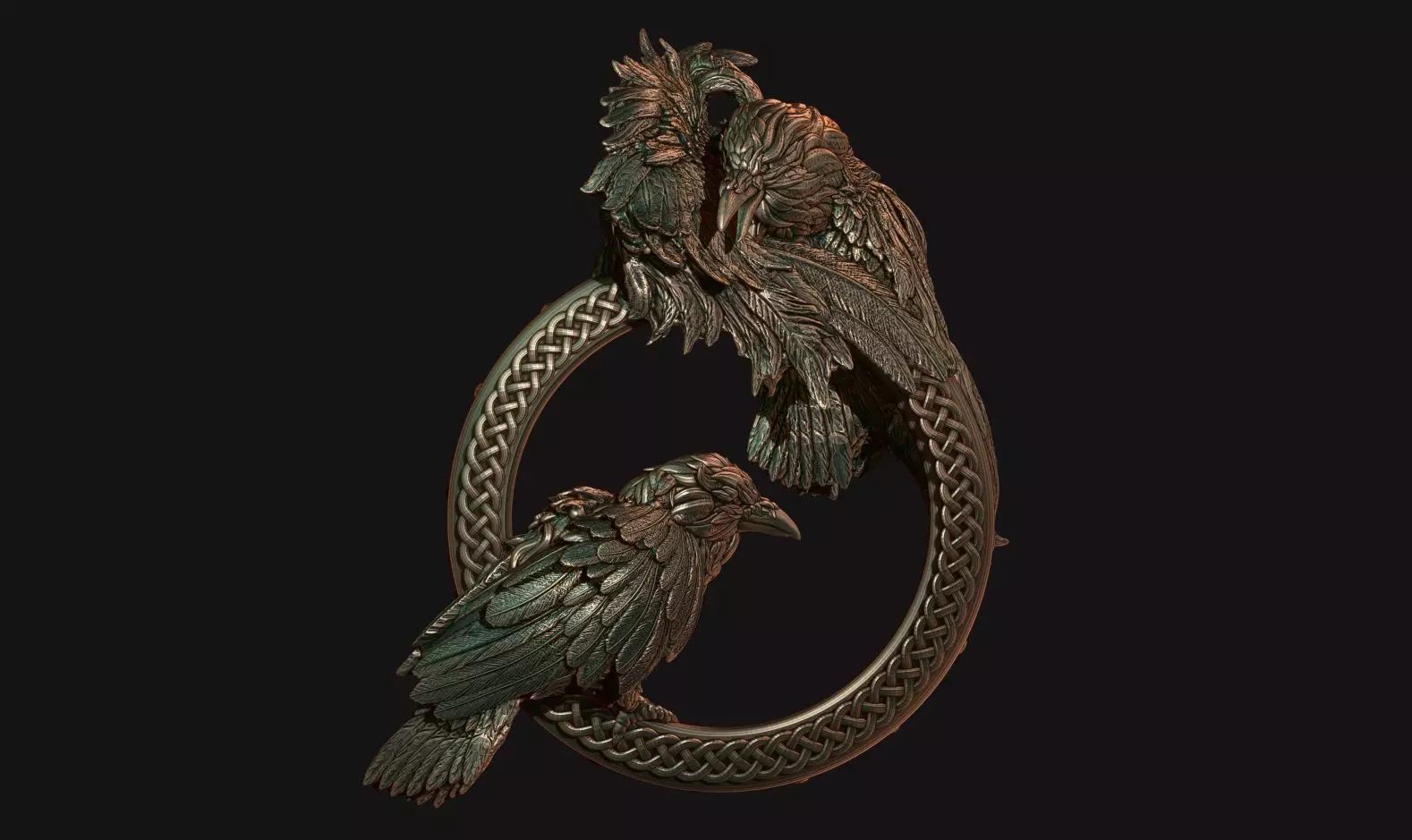 Odin Raven Huginn and Muninn Necklace 3D print model_0