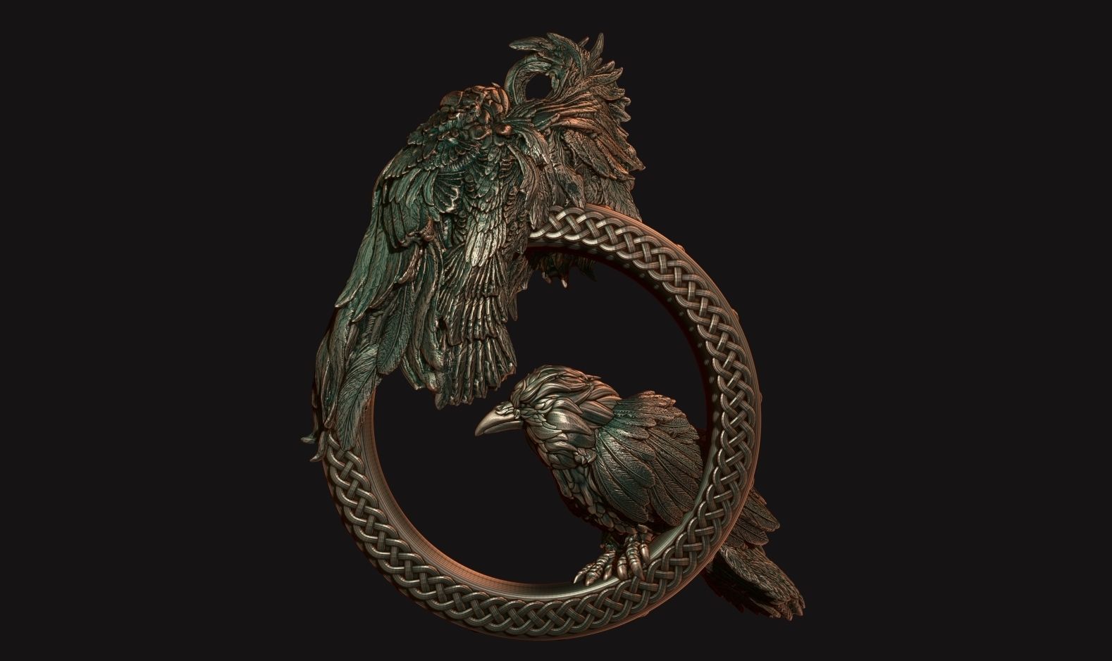 Odin Raven Huginn and Muninn Necklace 3D print model_2