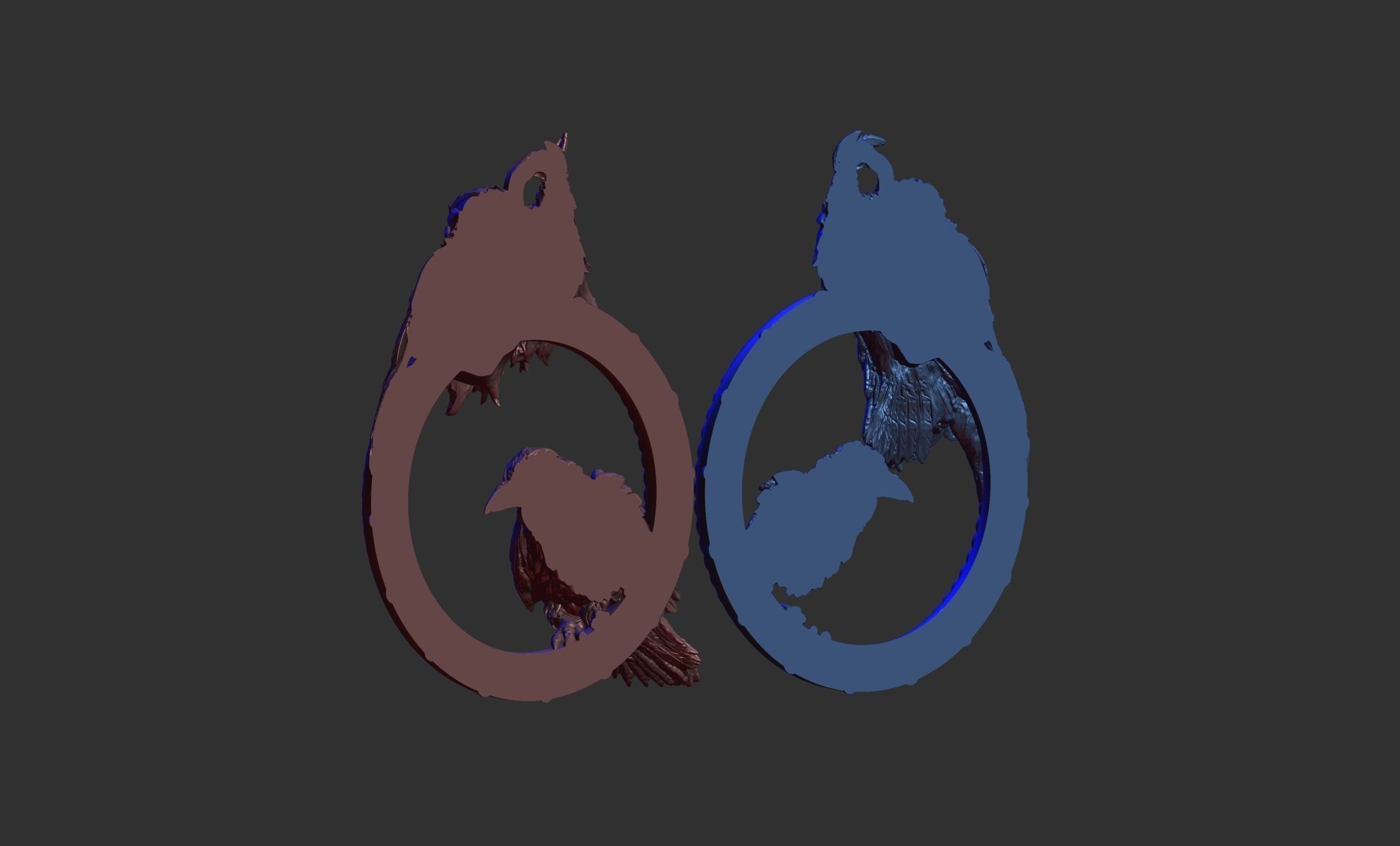 Odin Raven Huginn and Muninn Necklace 3D print model_6