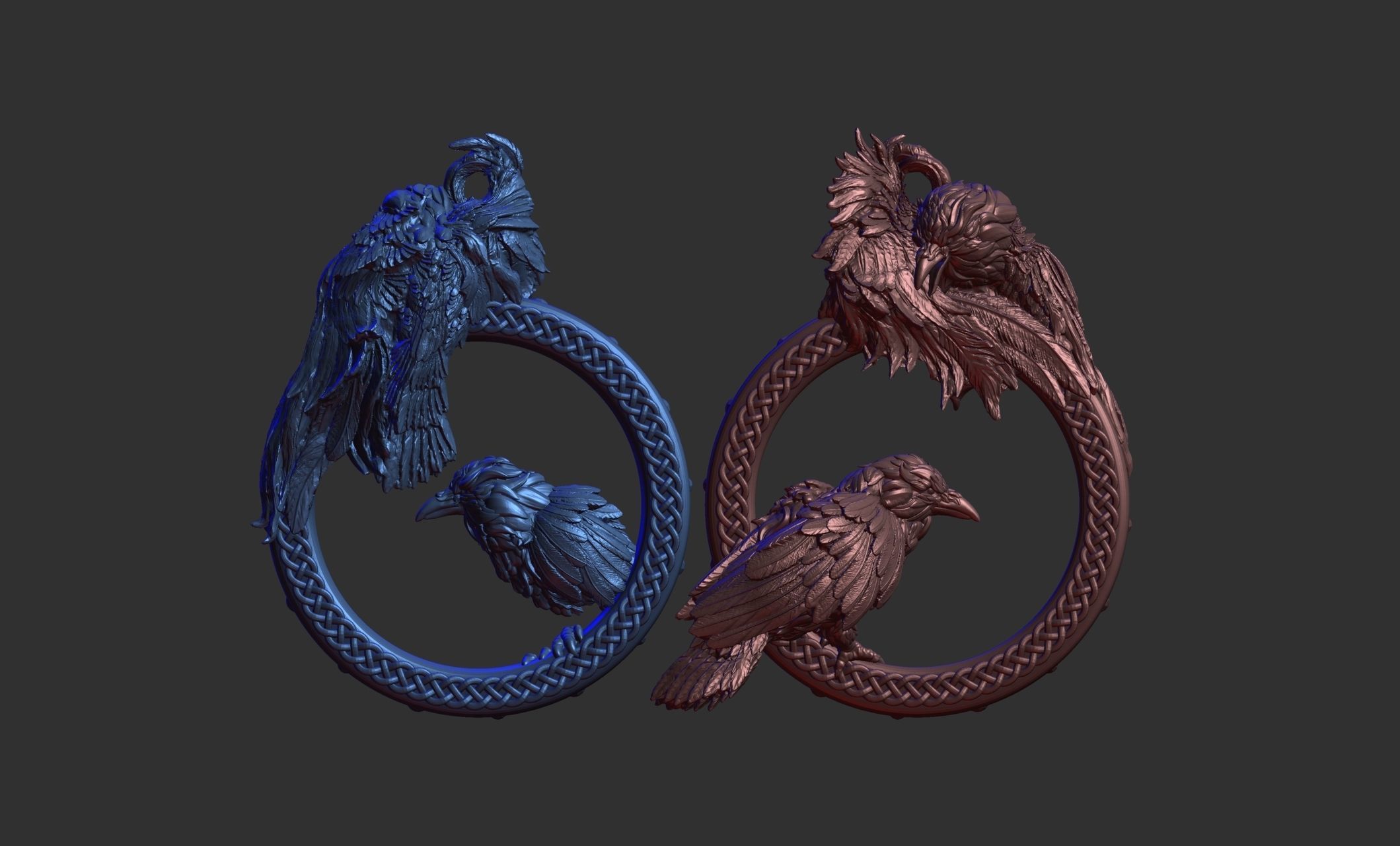 Odin Raven Huginn and Muninn Necklace 3D print model_5