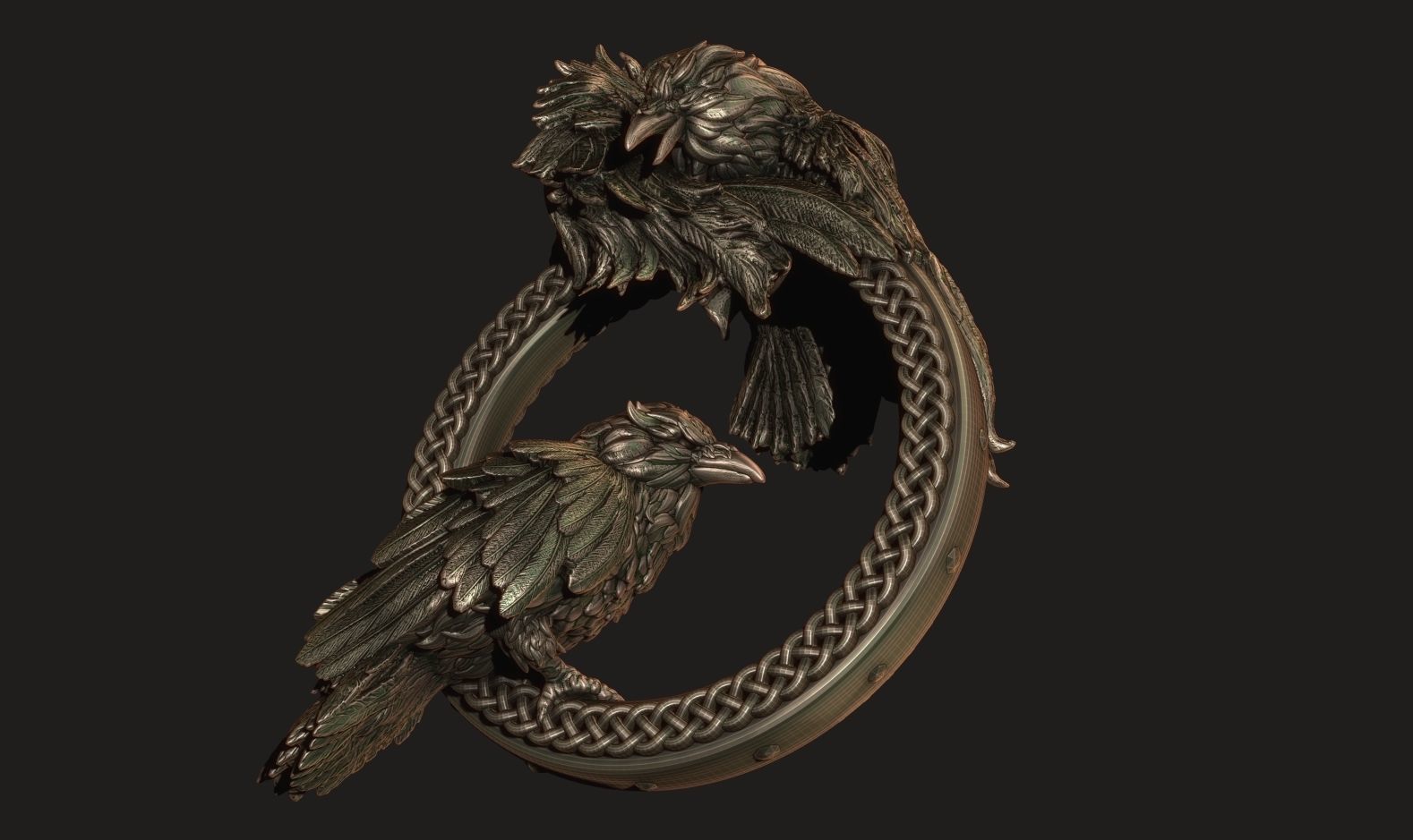 Odin Raven Huginn and Muninn Necklace 3D print model_3