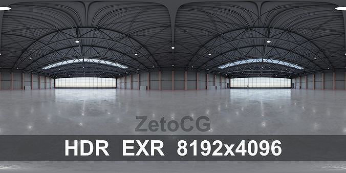 HDRI - Airplane Hangar Interior 7b - 8192x4096 Texture