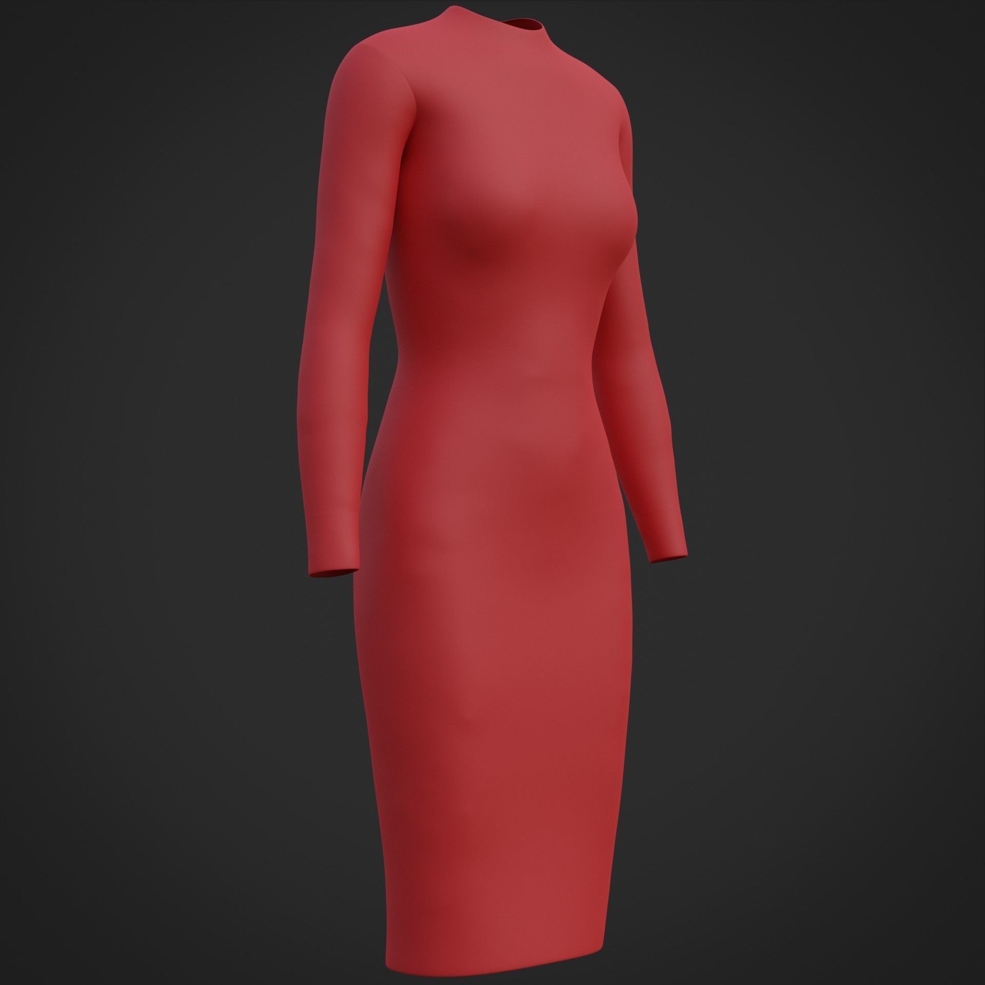 Female sleeve dress Low-poly 3D model_4
