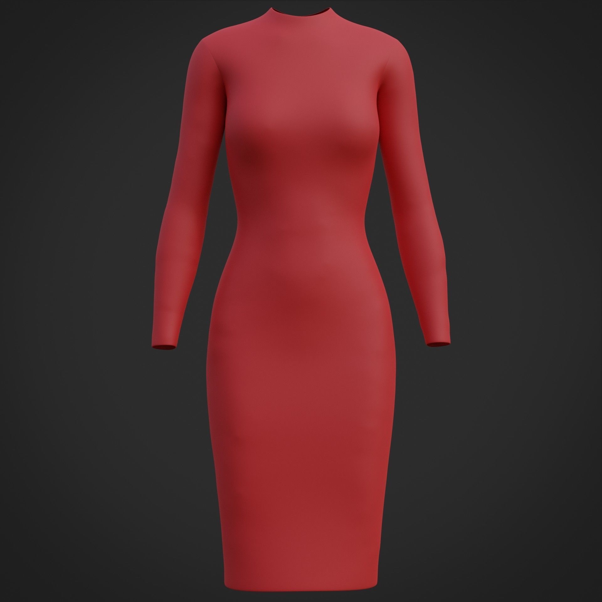 Female sleeve dress Low-poly 3D model_1