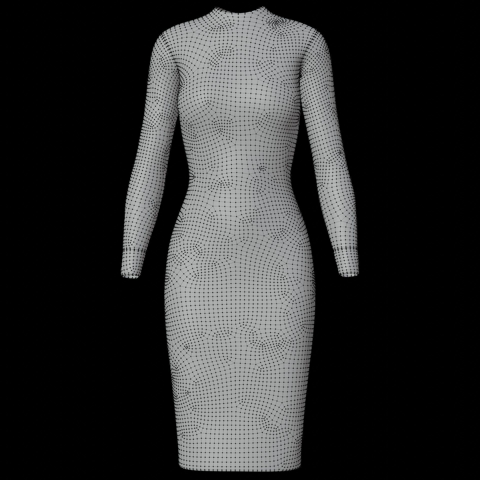 Female sleeve dress Low-poly 3D model_22