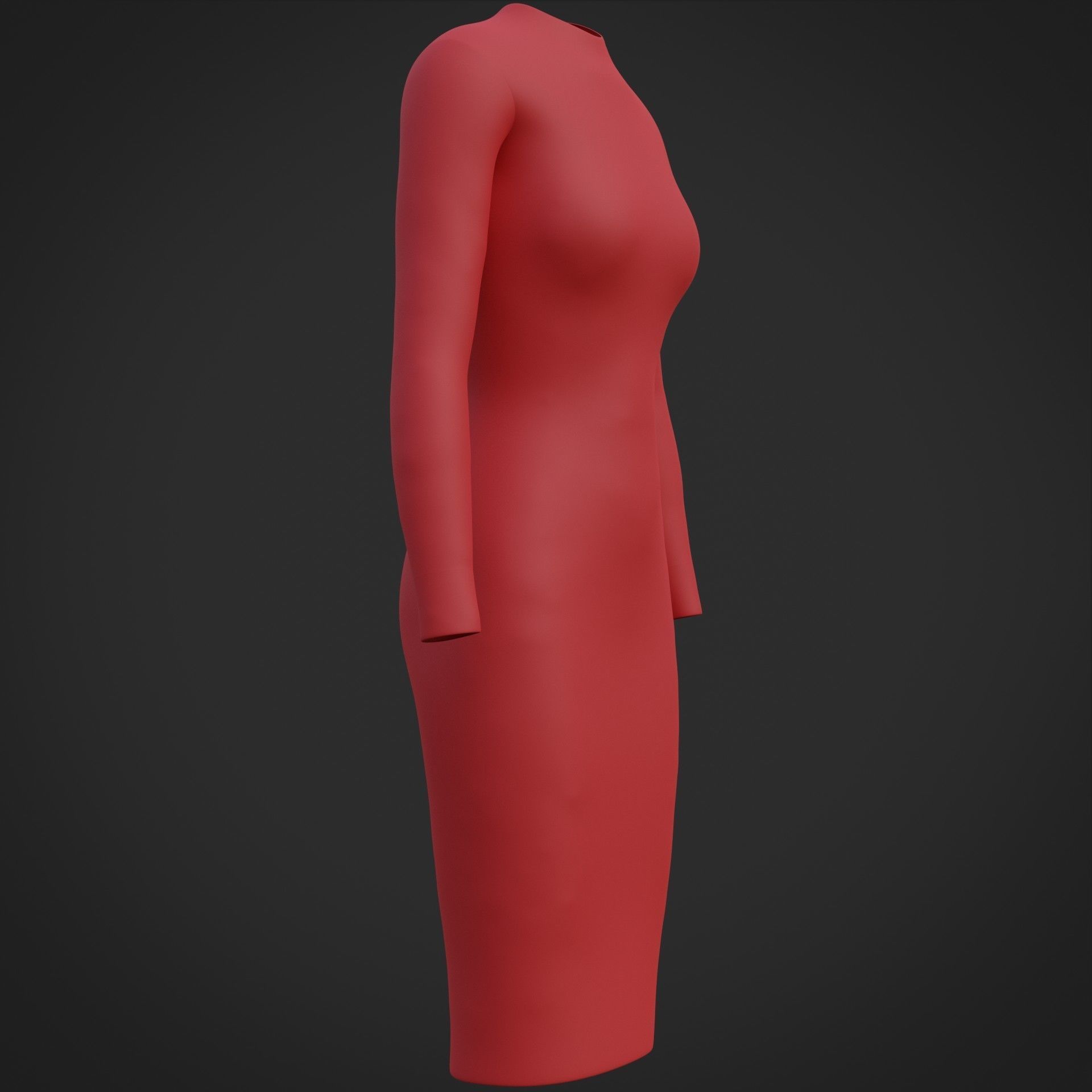 Female sleeve dress Low-poly 3D model_5