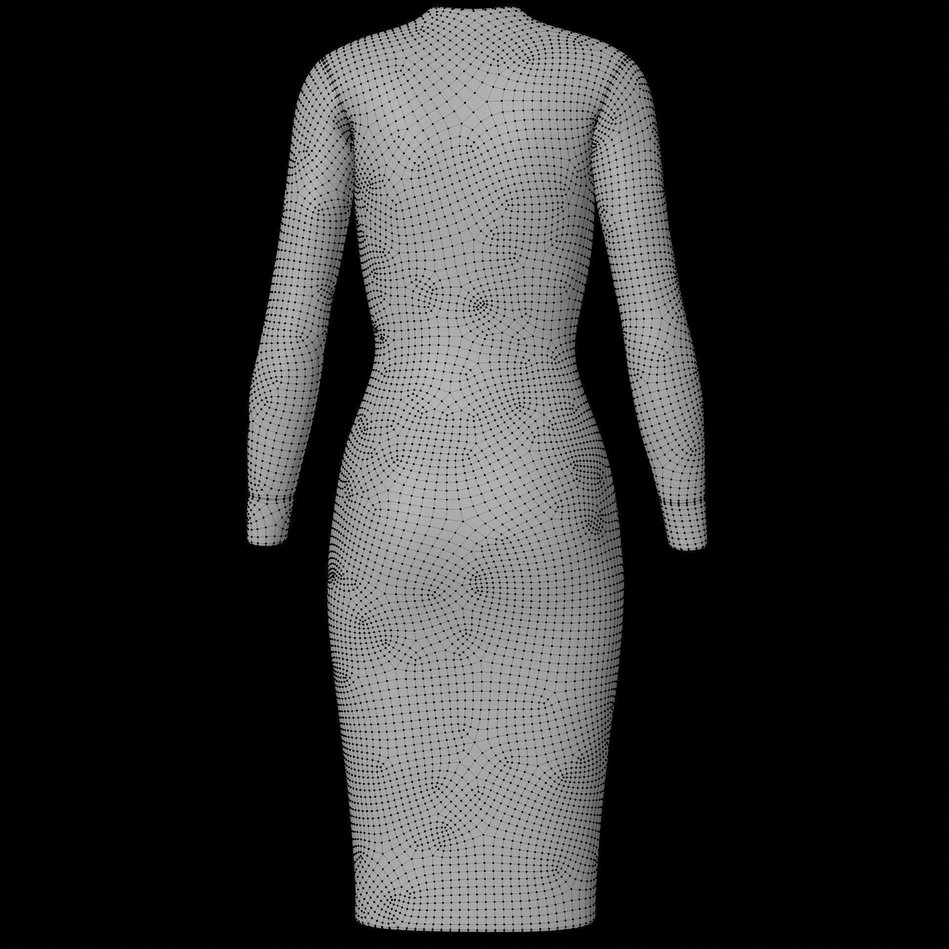 Female sleeve dress Low-poly 3D model_20
