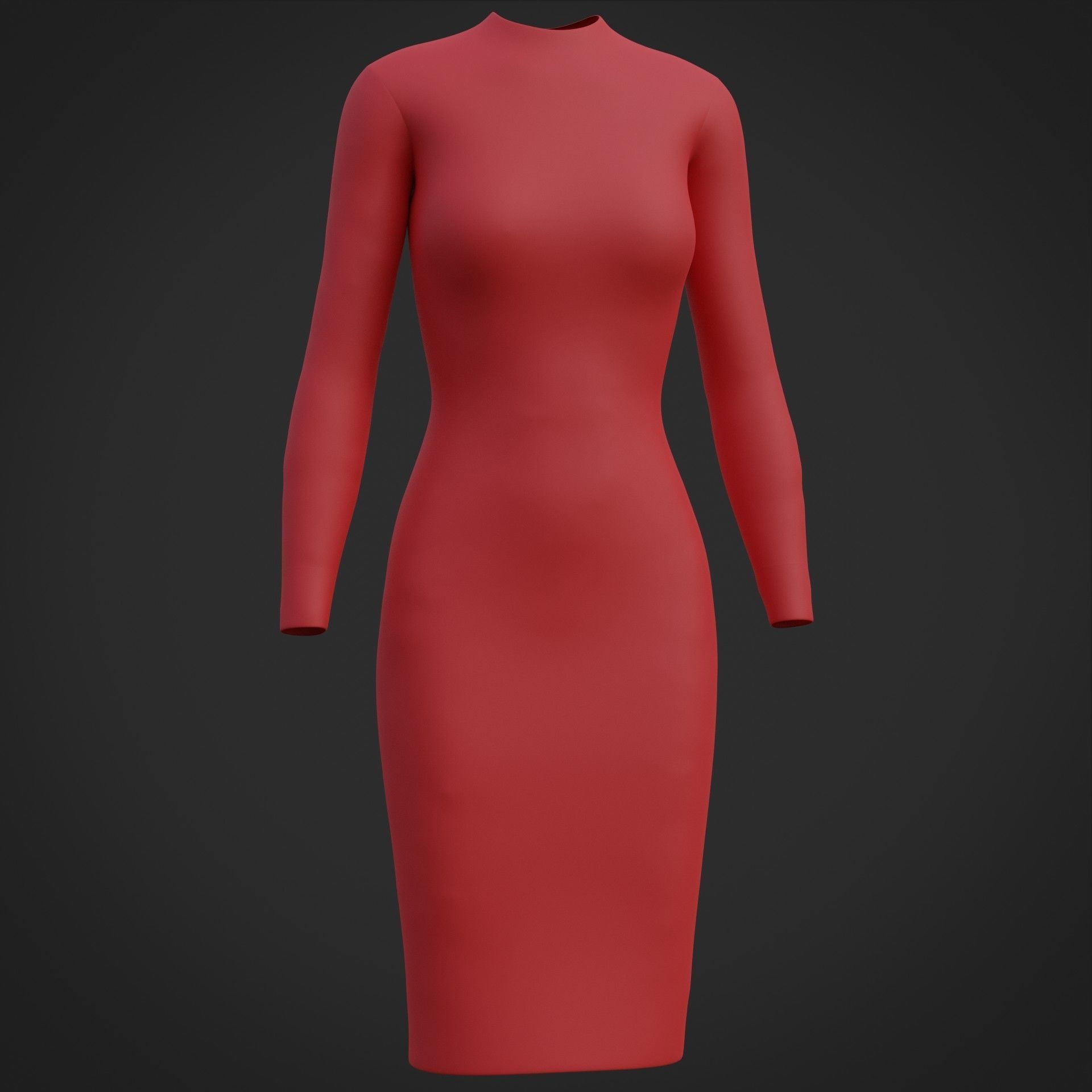 Female sleeve dress Low-poly 3D model_2