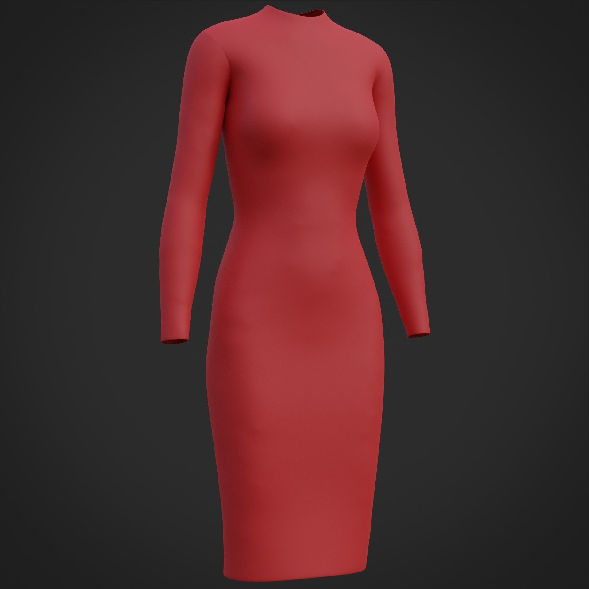 Female sleeve dress Low-poly 3D model_3