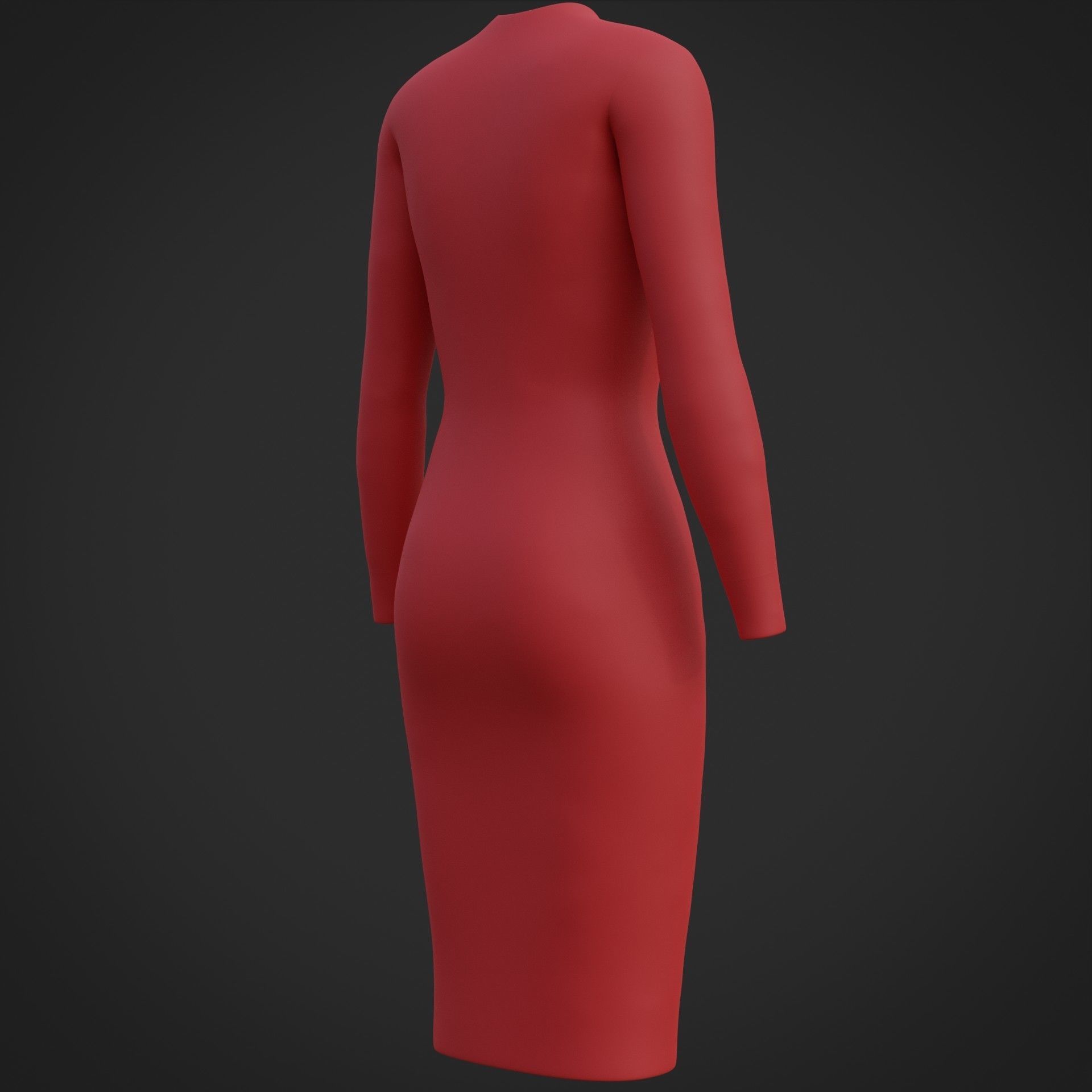 Female sleeve dress Low-poly 3D model_8