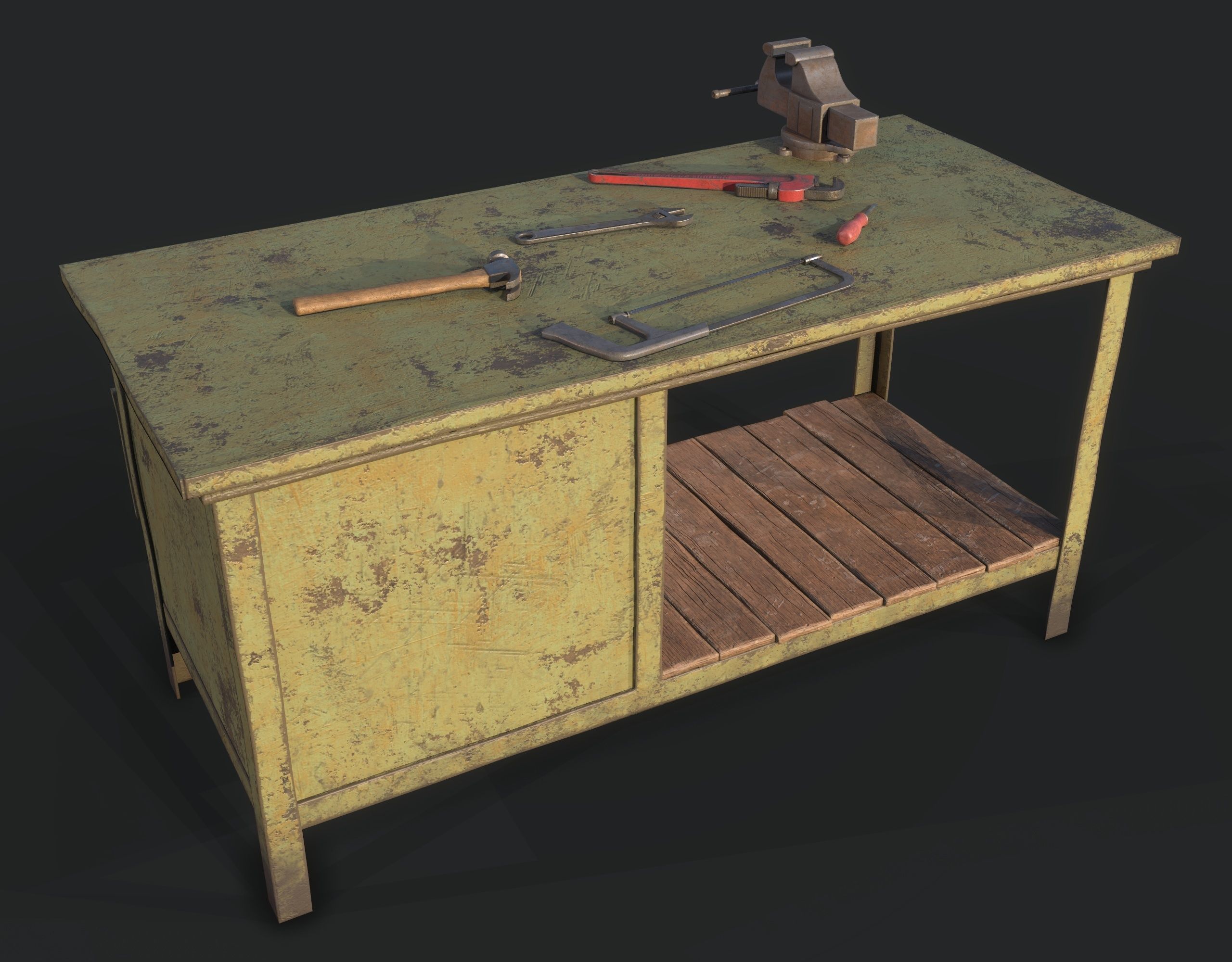 Workbench with Tools Low-poly 3D model_3