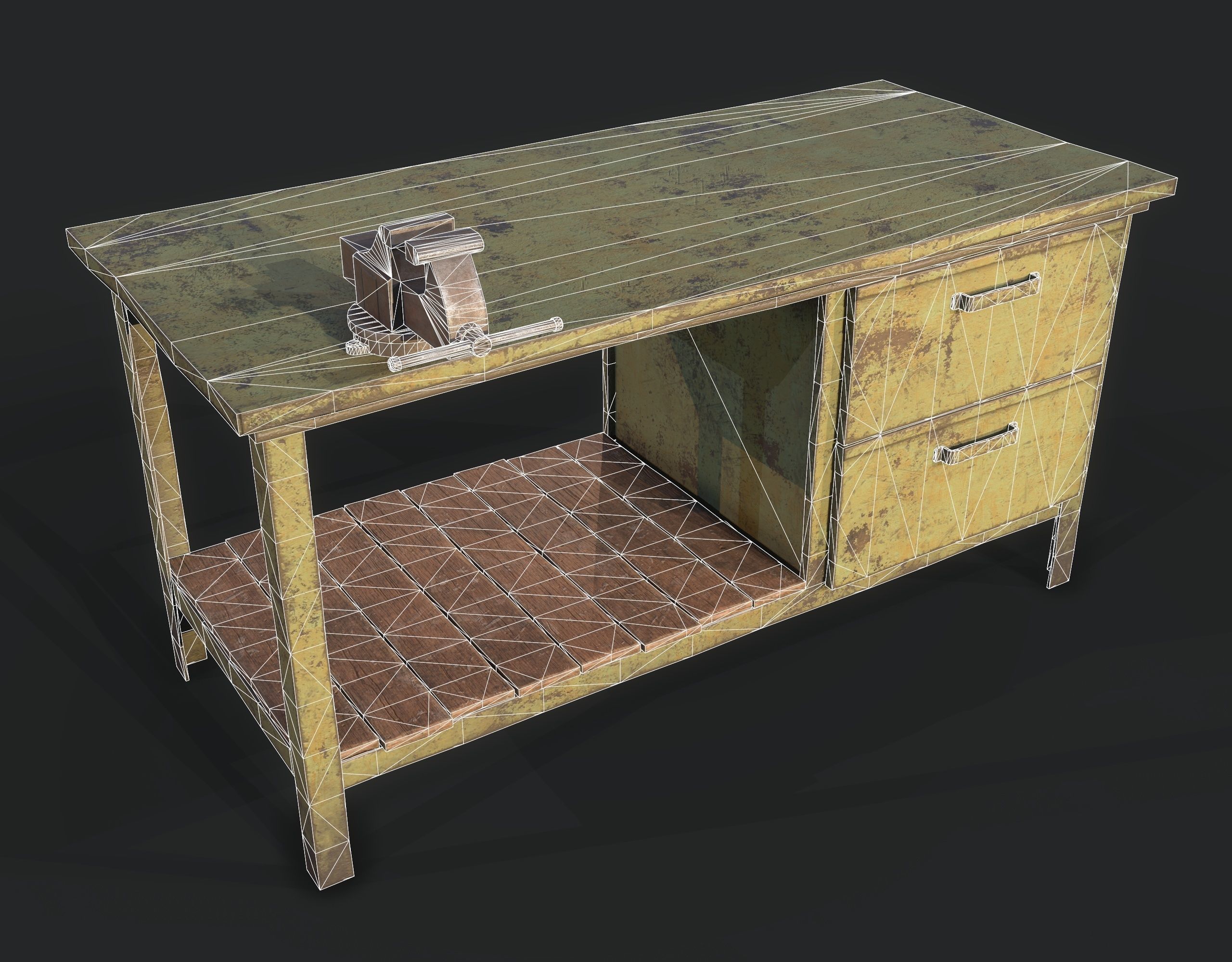 Workbench with Tools Low-poly 3D model_7