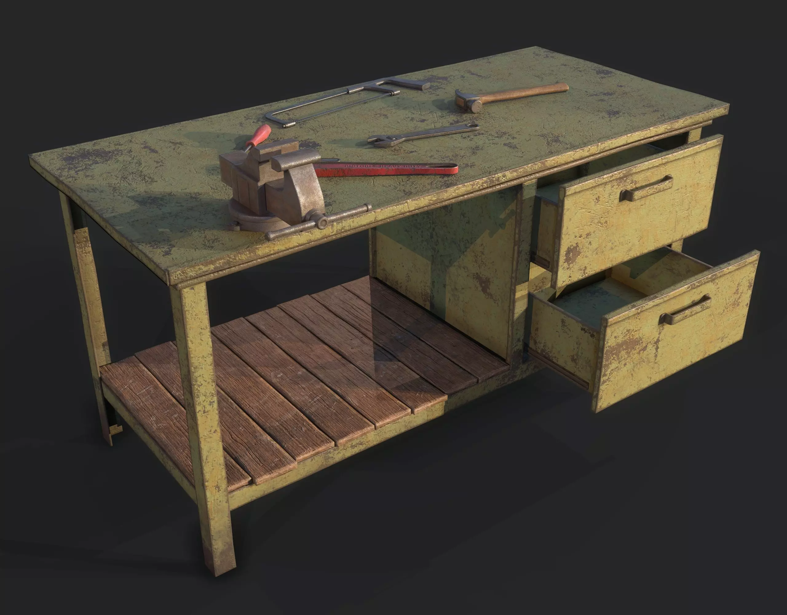 Workbench with Tools Low-poly 3D model_0