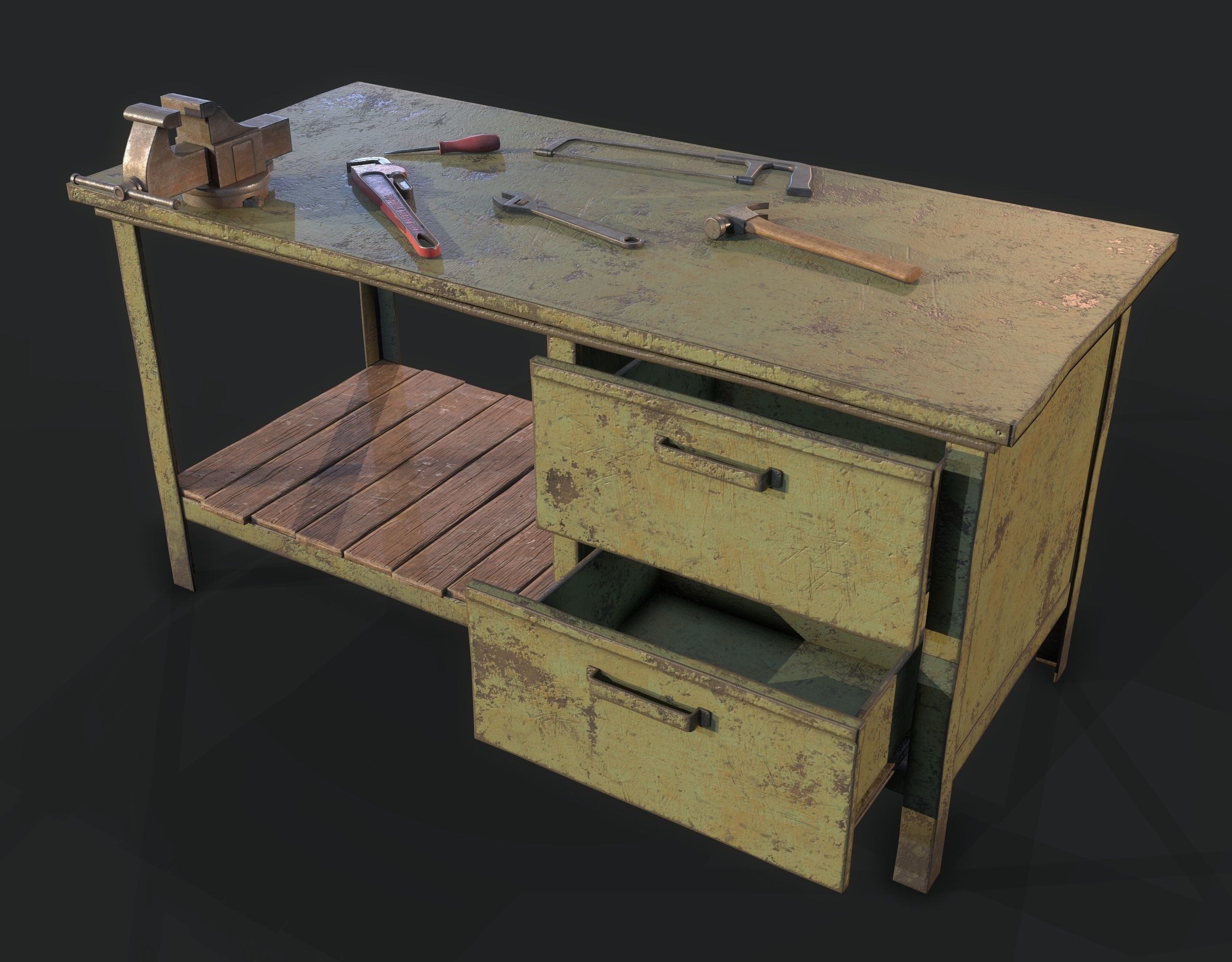 Workbench with Tools Low-poly 3D model_1