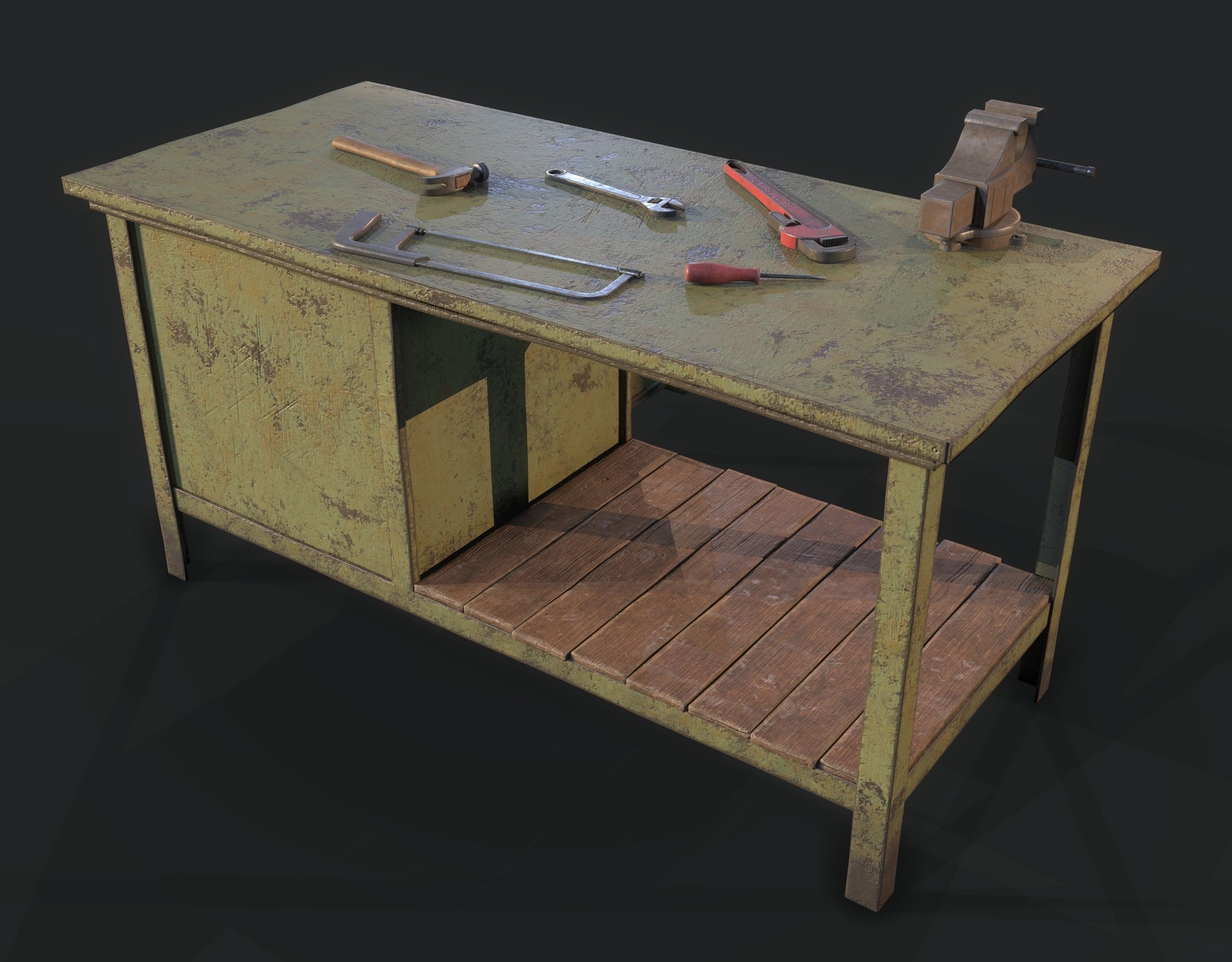 Workbench with Tools Low-poly 3D model_2