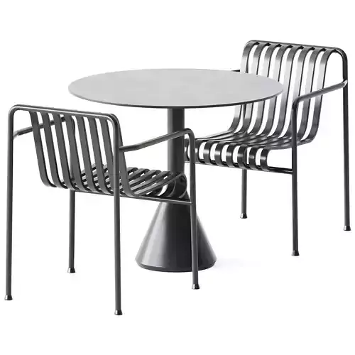 Palissade Cone Table D90 and Palissade Dining Armchair by Hay