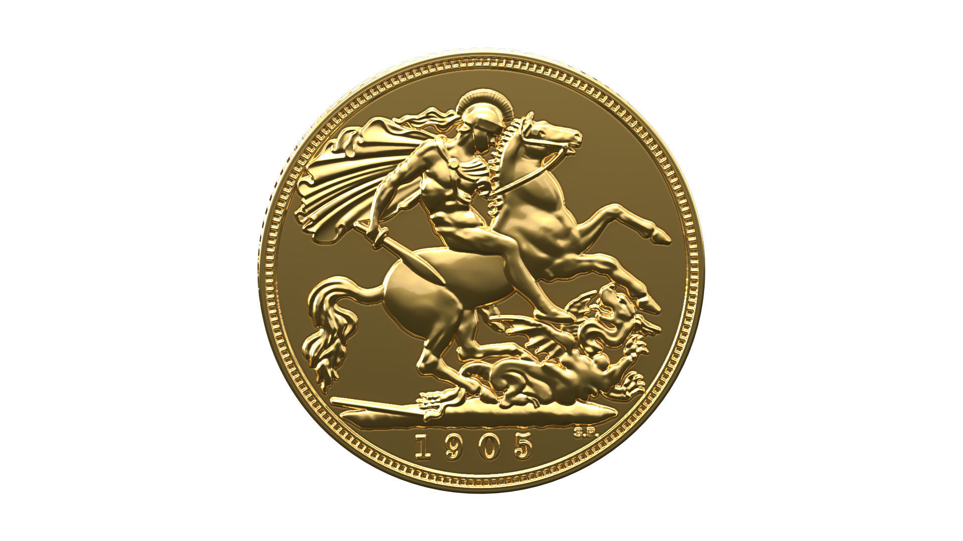 Sovereign Edward VII Gold Coin 3D print model_2