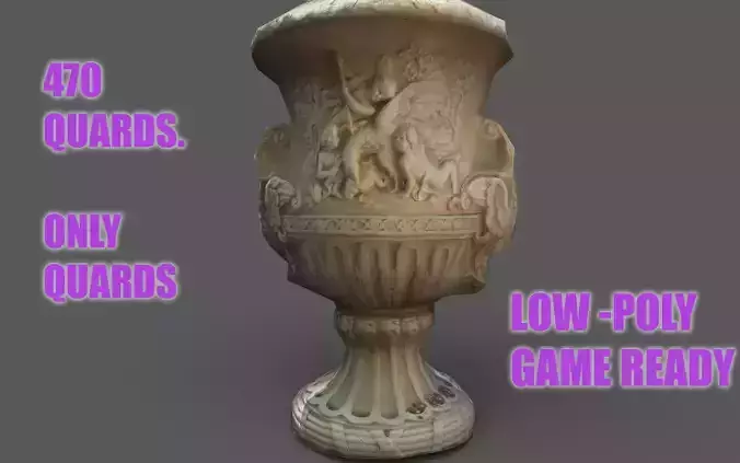 Exterior 2-sided LOW POLY antique photorealistic vase 