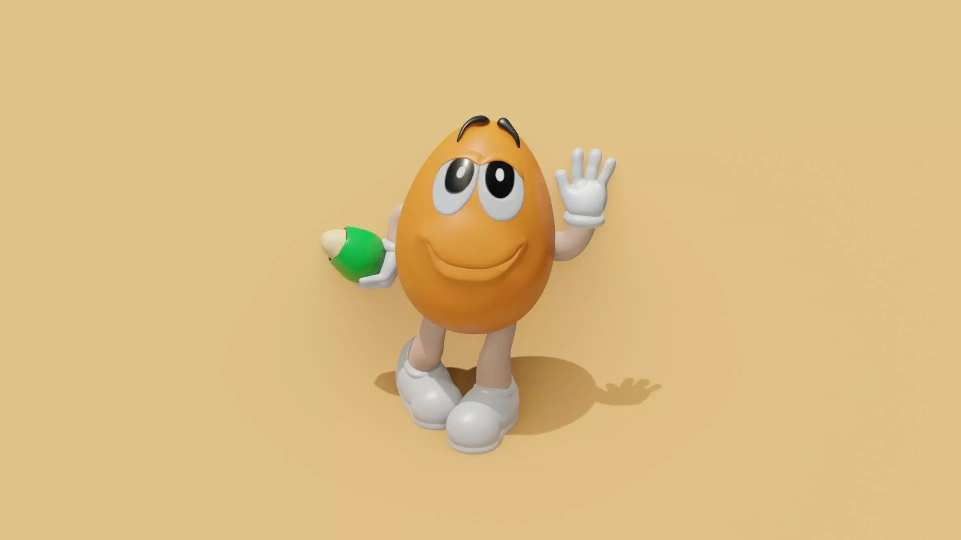 MandM s 3D model cartoon character holding egg Low-poly 3D model_0