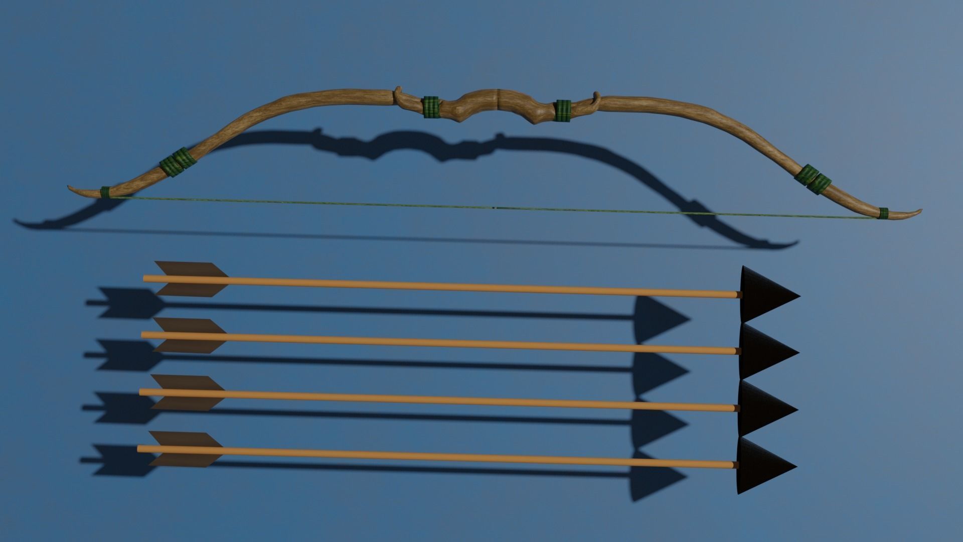 HIGH GRAPHICS BOW and Arrow model Low-poly 3D model_3