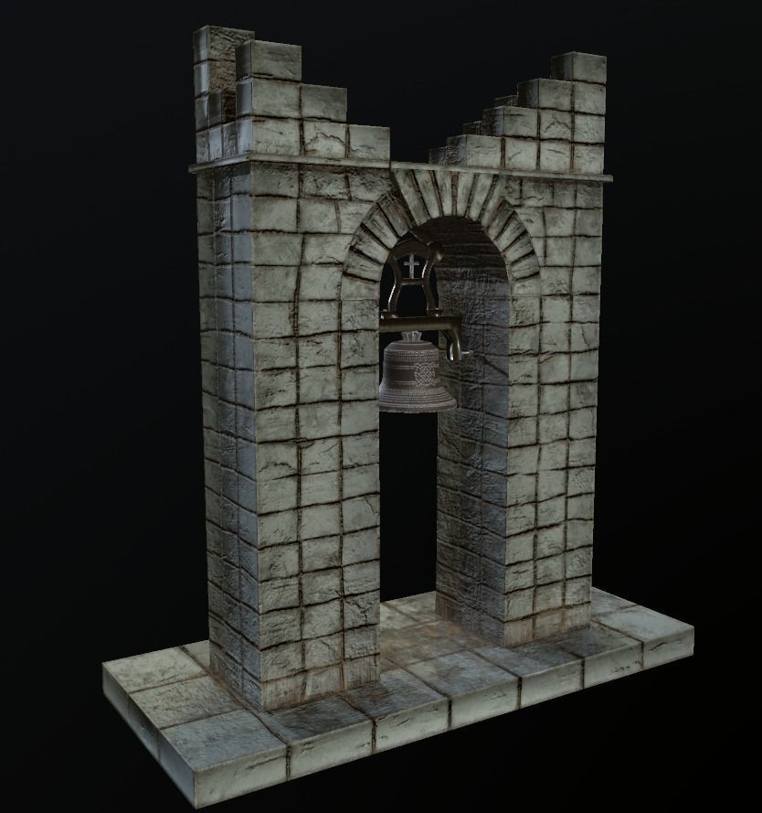 Stone bell tower low poly 3 texture options Low-poly 3D model_33