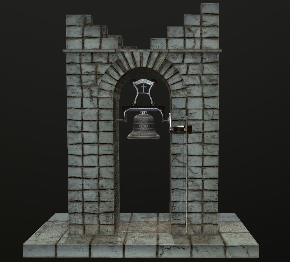 Stone bell tower low poly 3 texture options Low-poly 3D model_4
