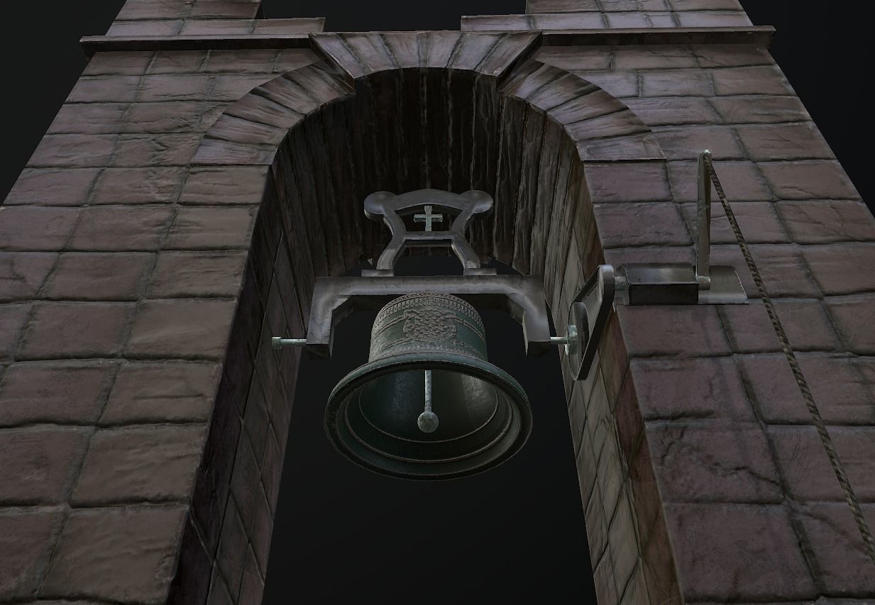 Stone bell tower low poly 3 texture options Low-poly 3D model_29