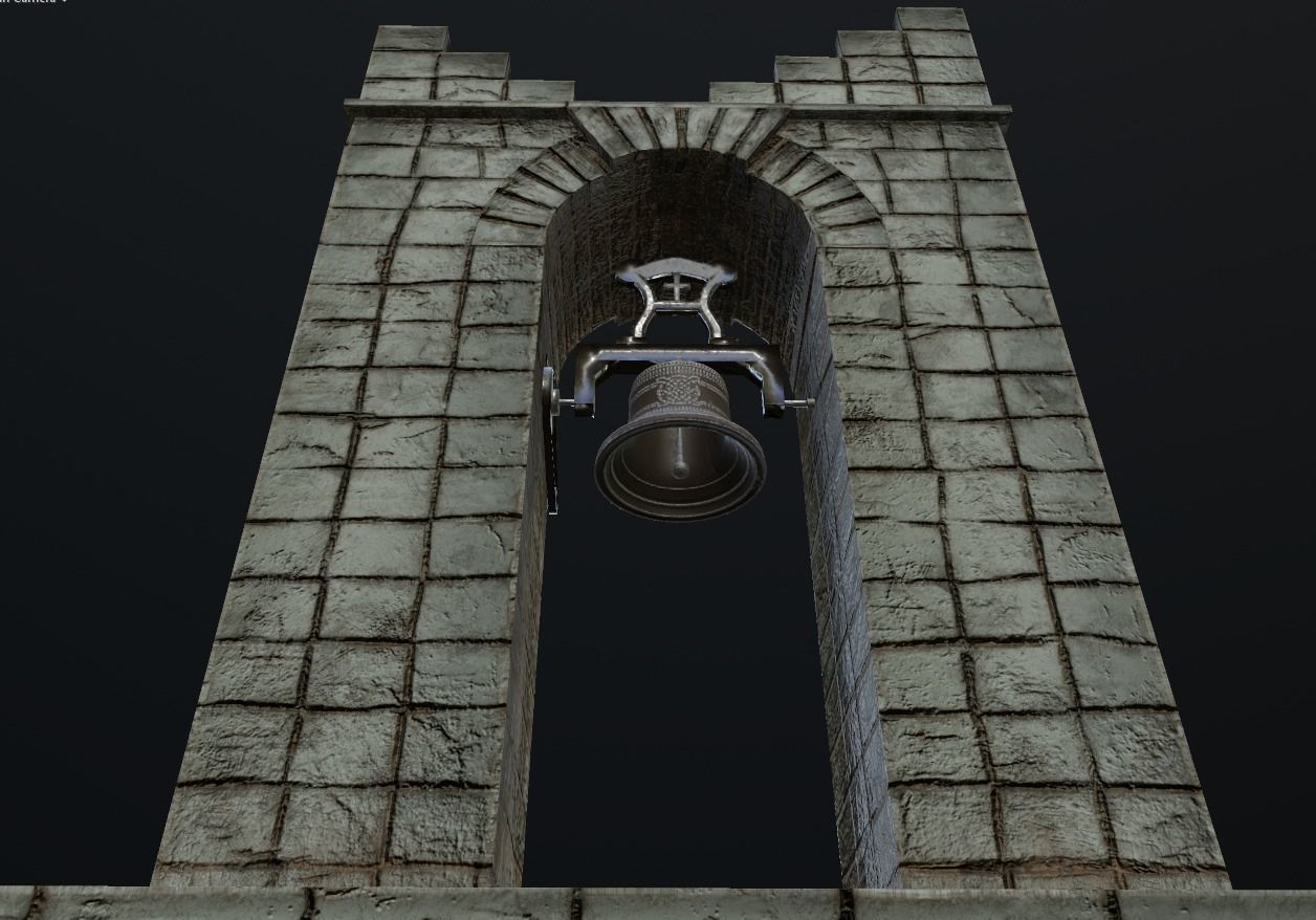 Stone bell tower low poly 3 texture options Low-poly 3D model_6