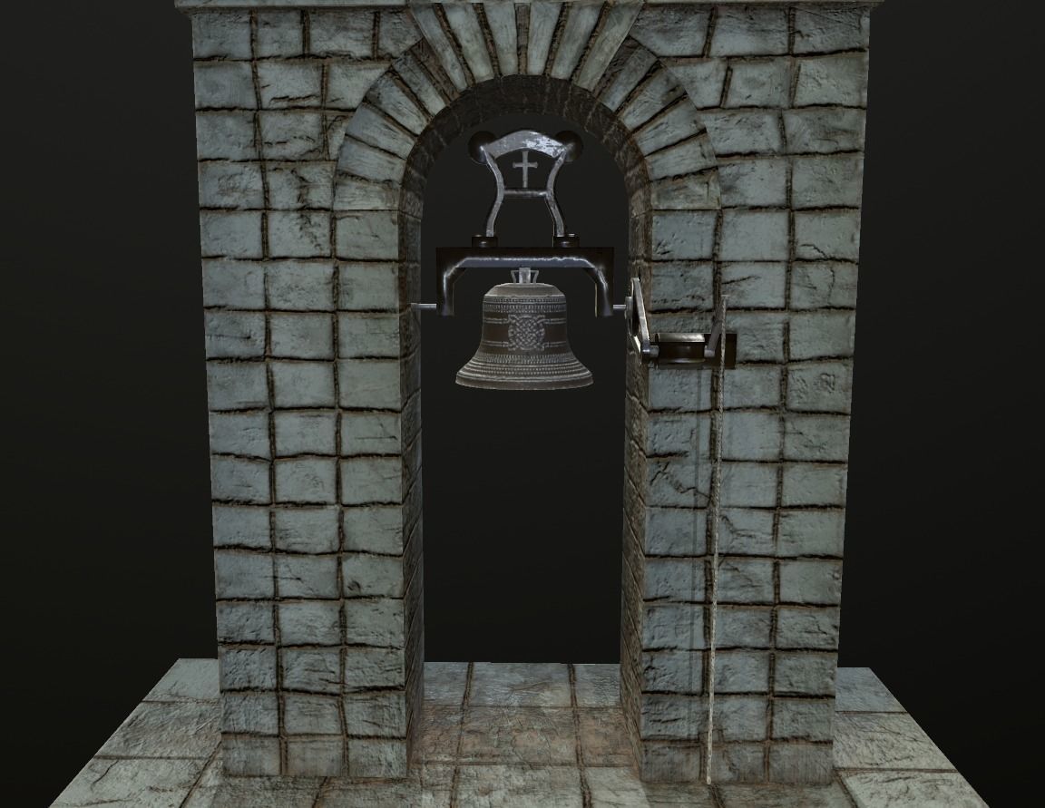 Stone bell tower low poly 3 texture options Low-poly 3D model_8
