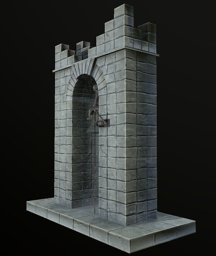 Stone bell tower low poly 3 texture options Low-poly 3D model_11