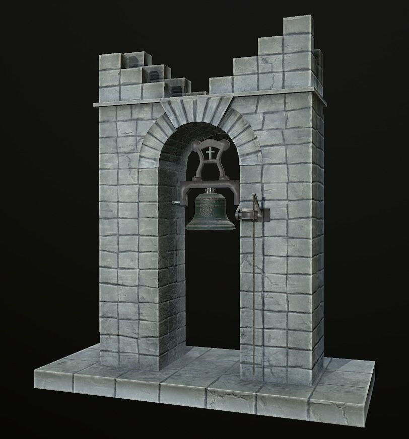 Stone bell tower low poly 3 texture options Low-poly 3D model_10