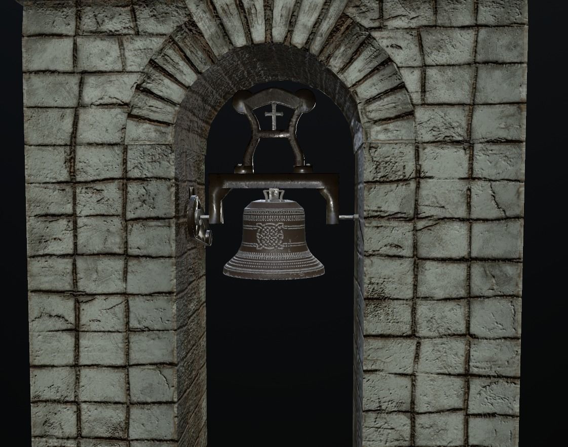 Stone bell tower low poly 3 texture options Low-poly 3D model_35