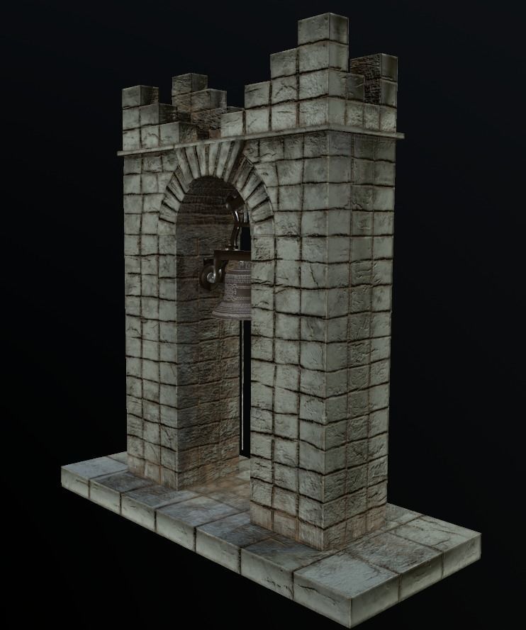 Stone bell tower low poly 3 texture options Low-poly 3D model_31
