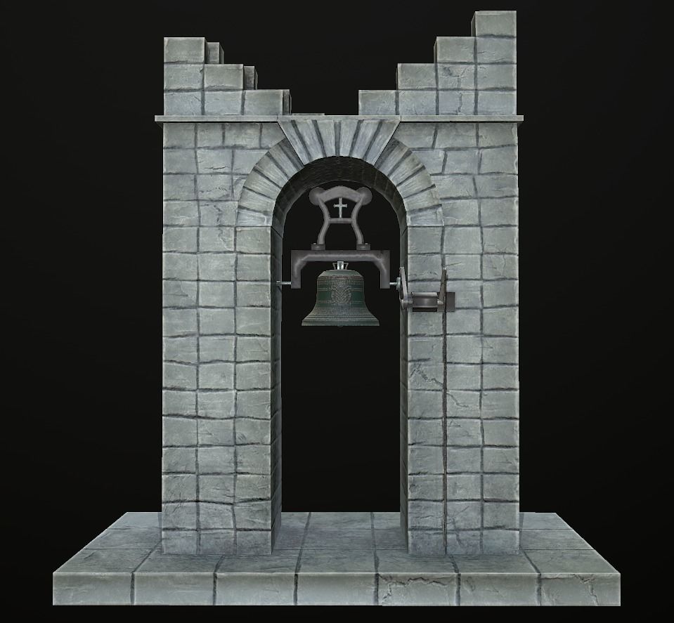 Stone bell tower low poly 3 texture options Low-poly 3D model_9
