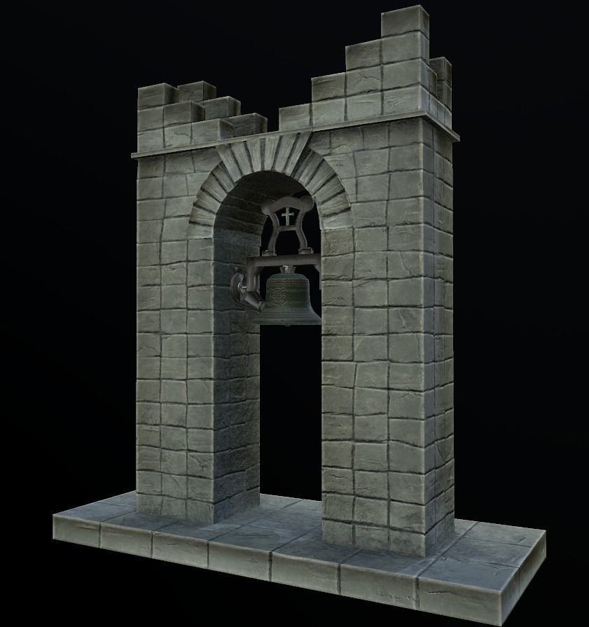 Stone bell tower low poly 3 texture options Low-poly 3D model_13
