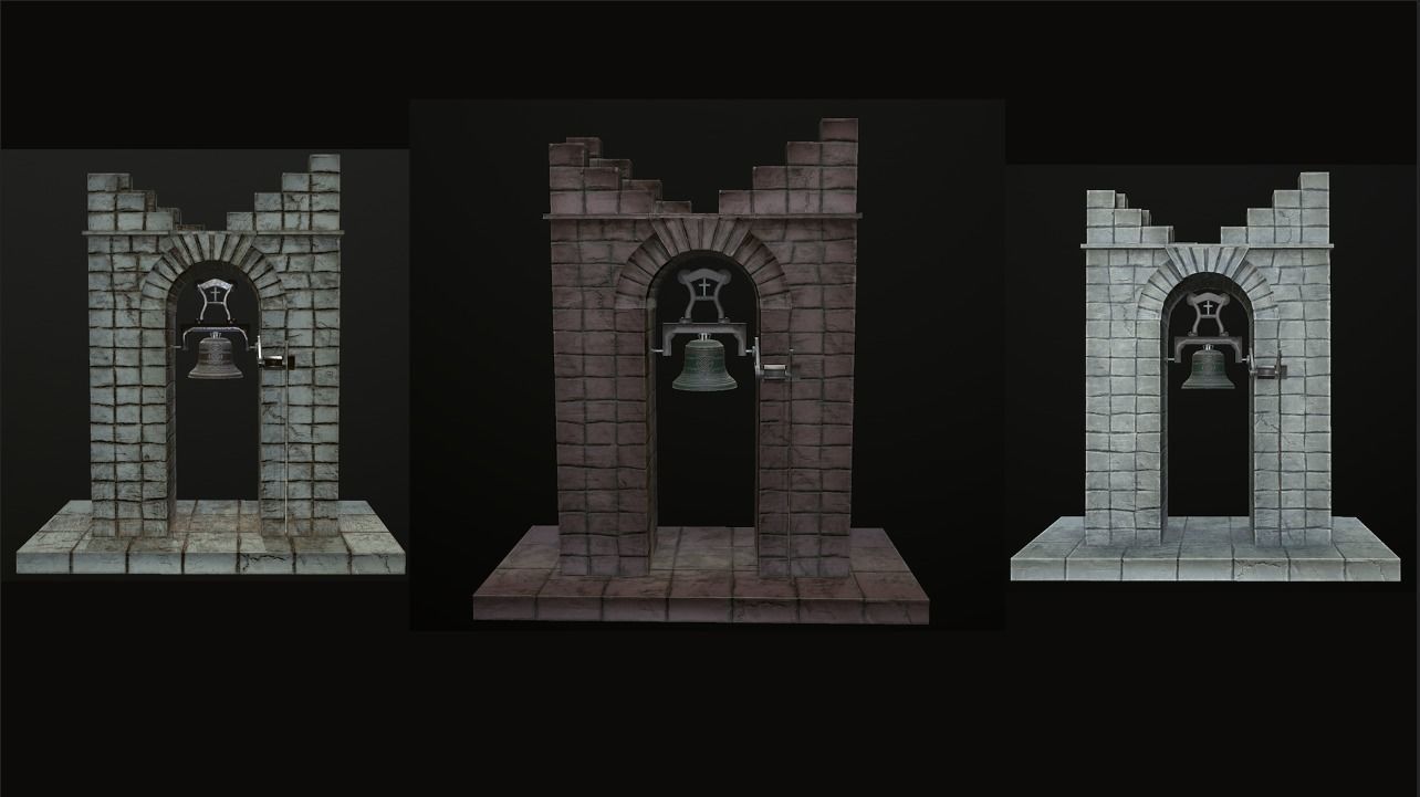 Stone bell tower low poly 3 texture options Low-poly 3D model_0