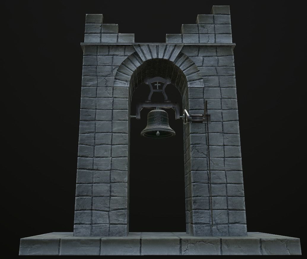 Stone bell tower low poly 3 texture options Low-poly 3D model_15