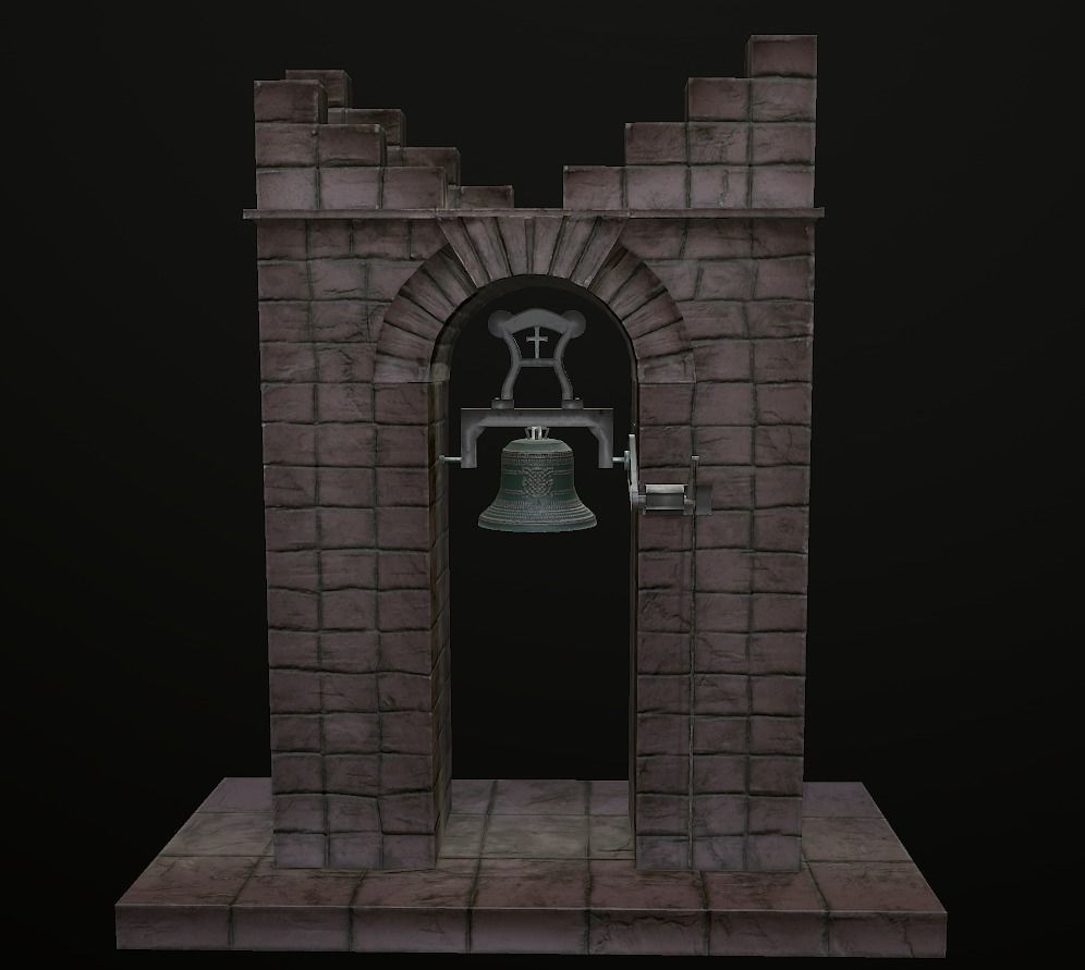 Stone bell tower low poly 3 texture options Low-poly 3D model_20
