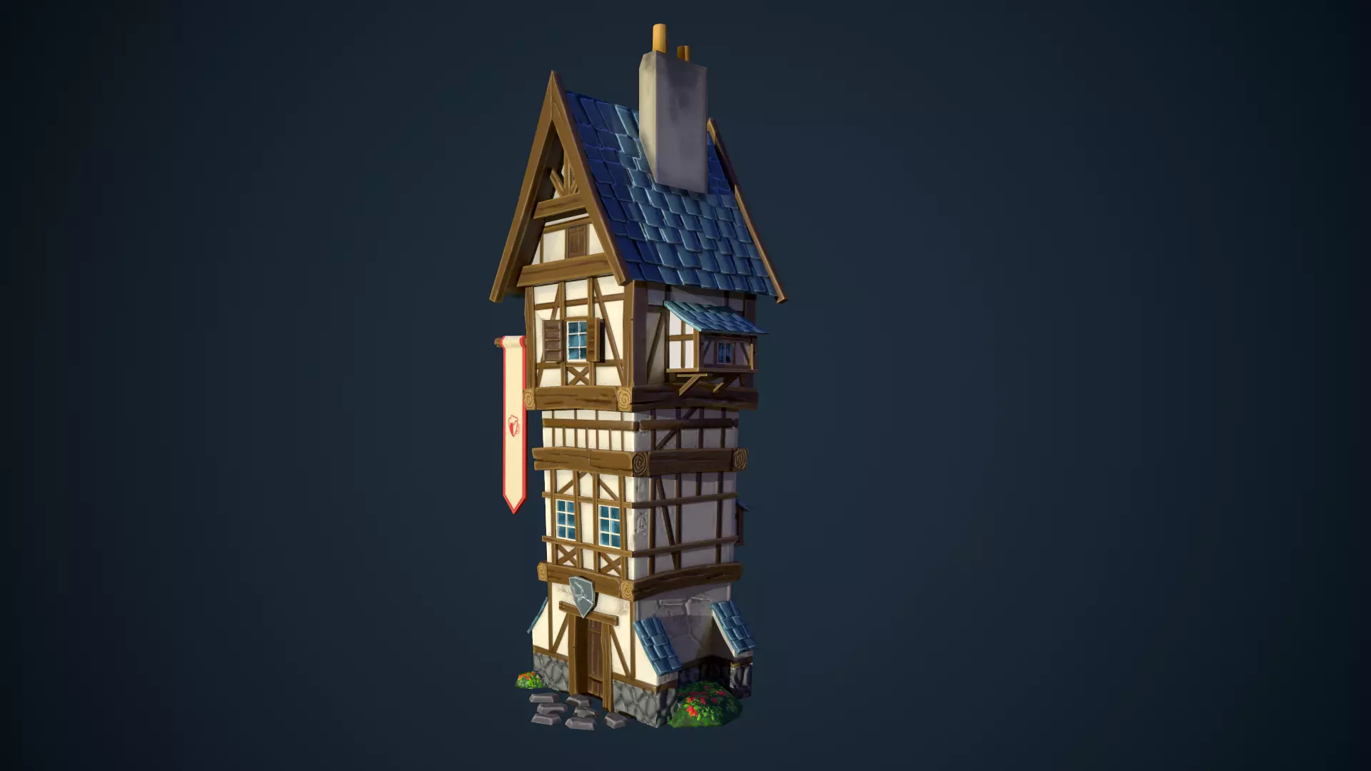 Bavarian tavern Low-poly 3D model_0