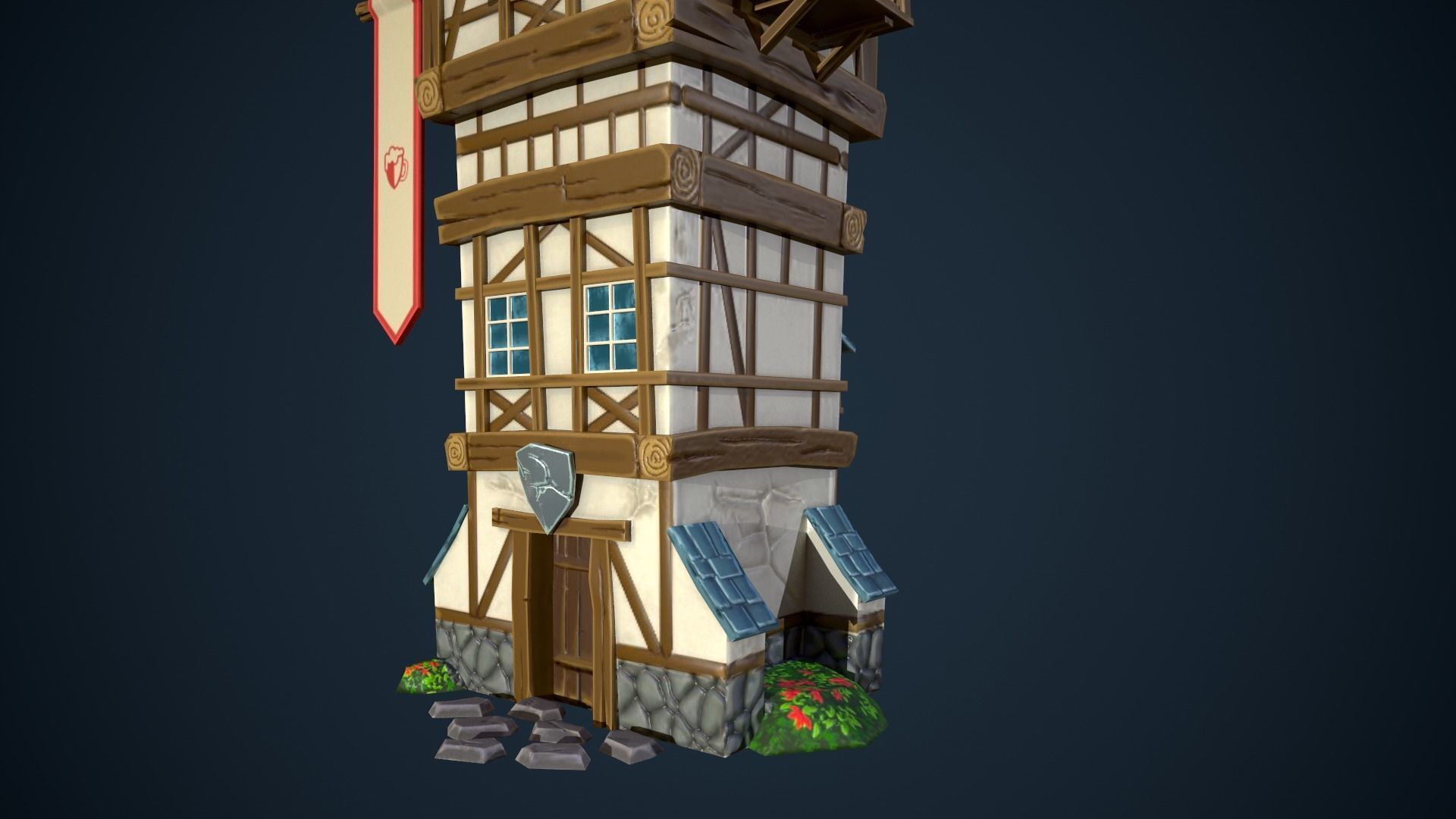 Bavarian tavern Low-poly 3D model_2