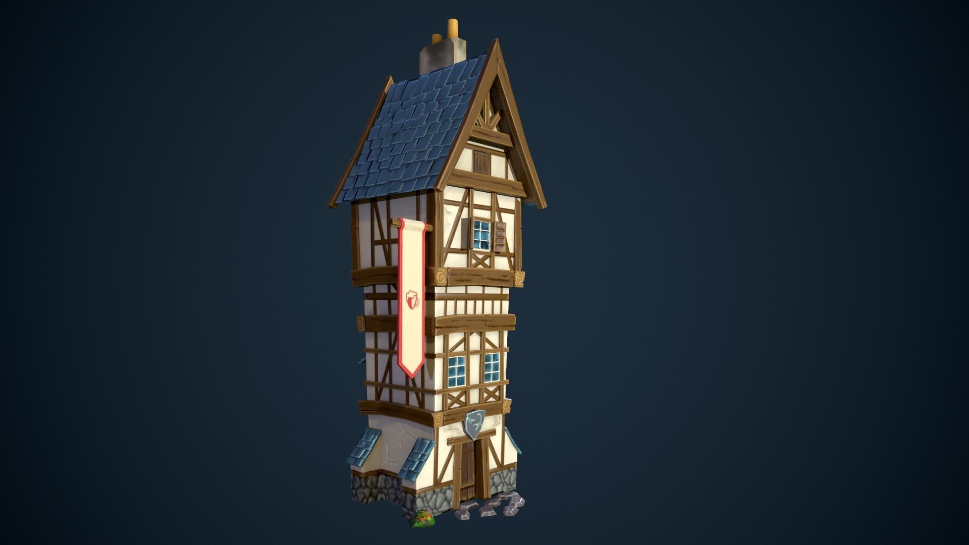 Bavarian tavern Low-poly 3D model_3