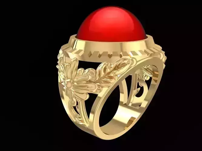 Classic Red Gemstone Dragon Ring for Men 3D Model 1245