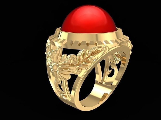 oval ruby and flowers ring  for women 1245 3D print model